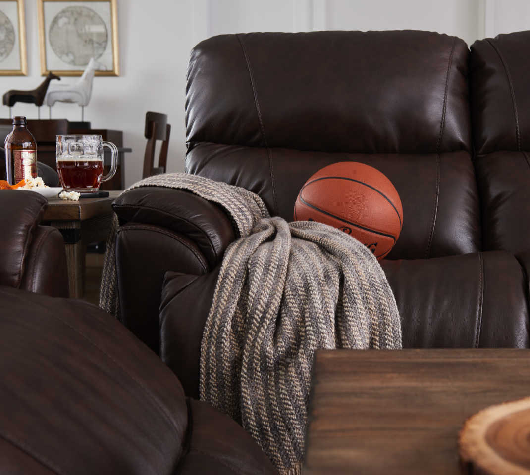 Leather furniture with basketball and other accessories